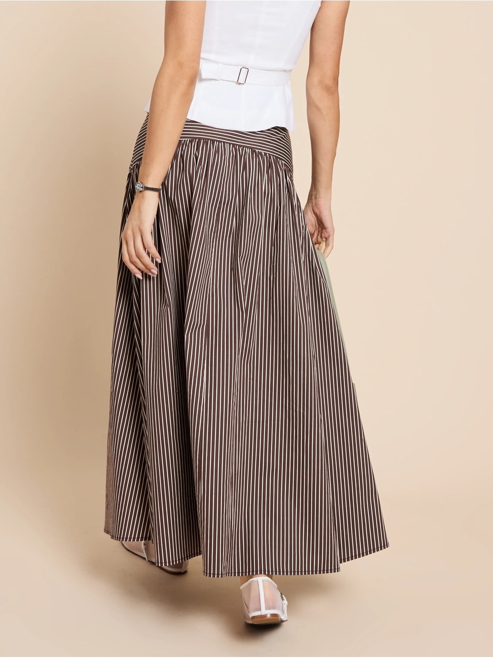 Few Moda Caara Vashti Skirt Coffee Brown White Stripe FWT - Picture 5 of 7